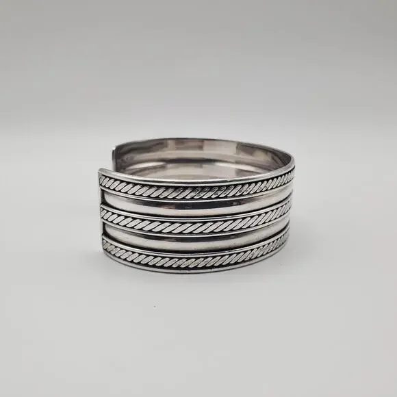 Vintage Sterling Silver Twisted Rope Cable 1” Wide Cuff Bracelet Men’s Women’s - Picture 4 of 11